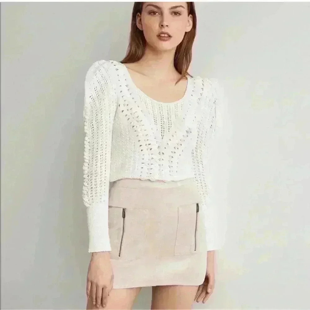 BCBMAXAZRIA Faux Suede Barely Pink Mini Skirt SZ Small Original $178 - Picture 2 of 10